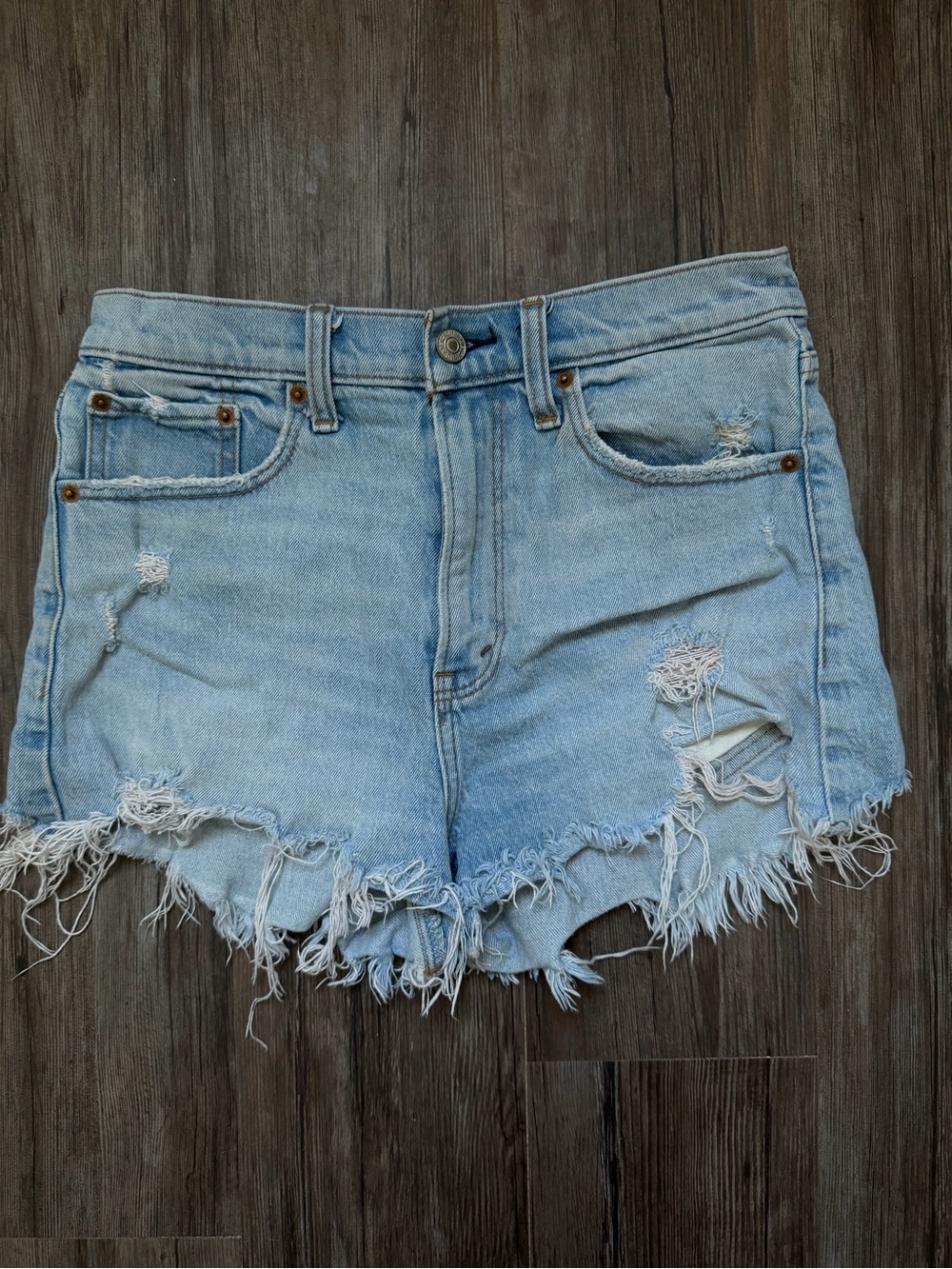 Abercrombie & Fitch Light Wash Distressed Denim Shorts